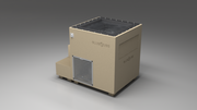 BlueCube LIMITLESS cold plunge tub beige with perforated screens with carbon fiber tub left back view [bc color=beige screen=screen deck=none tub=carbon-fiber view=bl]