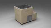 BlueCube LIMITLESS cold plunge tub beige with perforated screens with carbon fiber tub left front view [bc color=beige screen=screen deck=none tub=carbon-fiber view=fl]