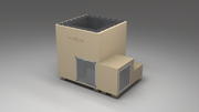 BlueCube LIMITLESS cold plunge tub beige with perforated screens with carbon fiber tub right front view [bc color=beige screen=screen deck=none tub=carbon-fiber view=fr]