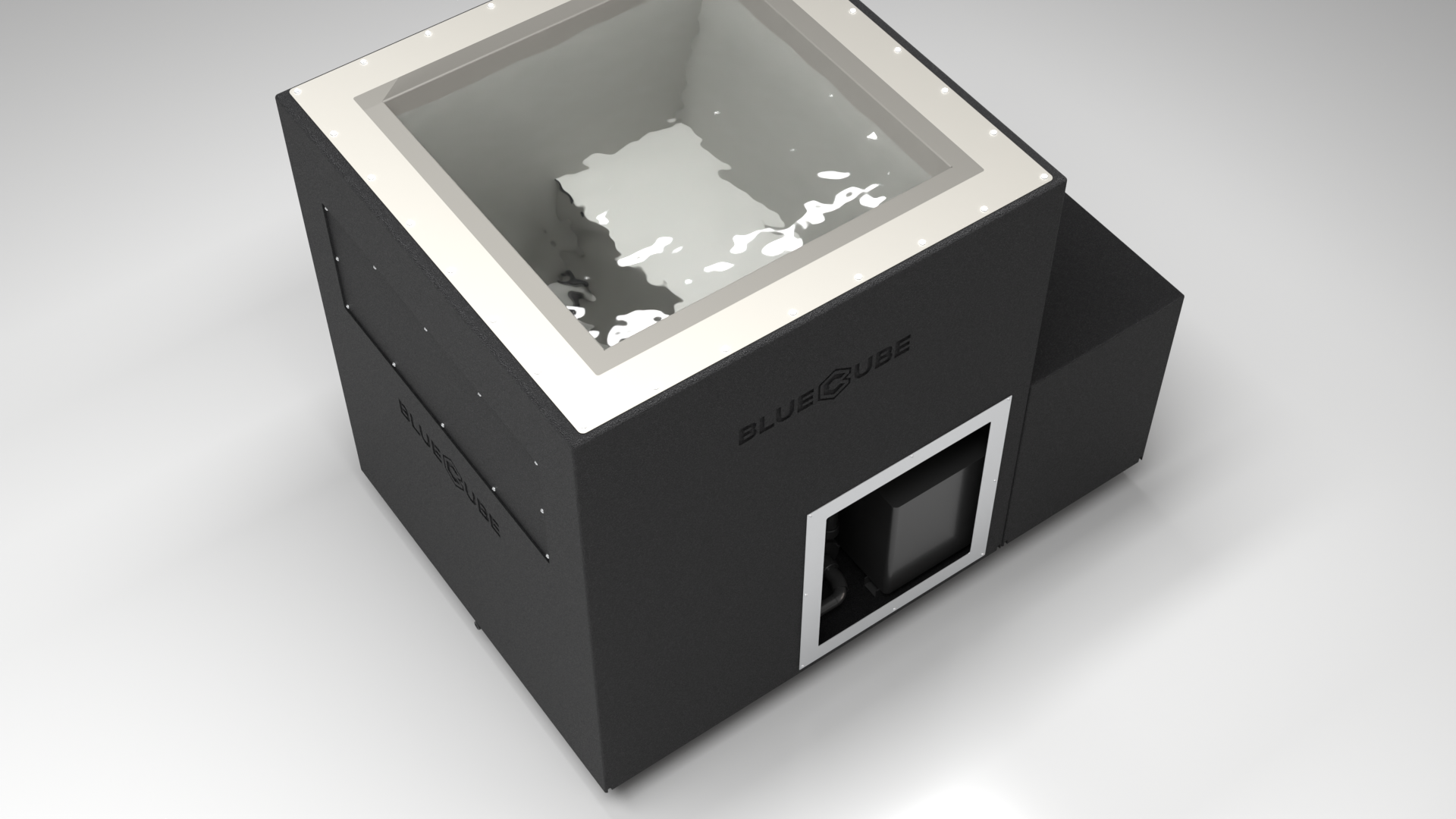 BlueCube LIMITLESS cold plunge tub black with gel coated tub top down view [bc color=black screen=frame deck=none tub=gel-coated view=top]