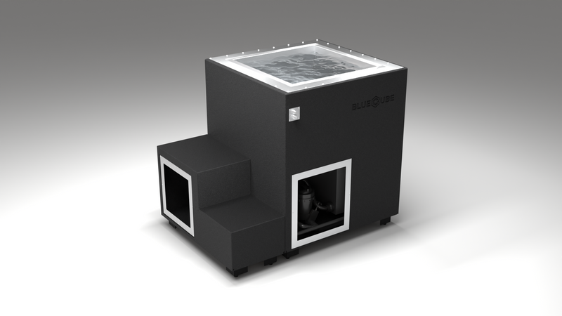 BlueCube LIMITLESS cold plunge tub black right back view [bc color=black screen=frame deck=none tub=stainless view=br]