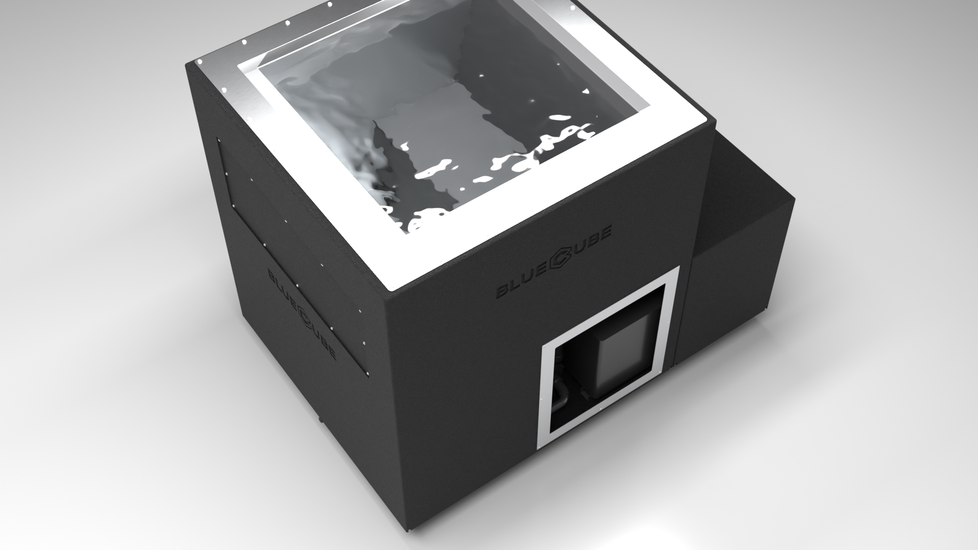 BlueCube LIMITLESS cold plunge tub black top down view [bc color=black screen=frame deck=none tub=stainless view=top]