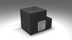 BlueCube LIMITLESS cold plunge tub black with perforated screens with carbon fiber tub left front view [bc color=black screen=screen deck=none tub=carbon-fiber view=fl]