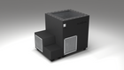 BlueCube LIMITLESS cold plunge tub black with perforated screens with carbon fiber tub right back view [bc color=black screen=screen deck=none tub=carbon-fiber view=br]