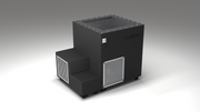BlueCube LIMITLESS cold plunge tub black with perforated screens with carbon fiber tub right back view [bc color=black screen=screen deck=none tub=carbon-fiber view=br]