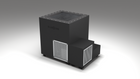 BlueCube LIMITLESS cold plunge tub black with perforated screens with carbon fiber tub right front view [bc color=black screen=screen deck=none tub=carbon-fiber view=fr]