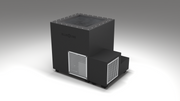 BlueCube LIMITLESS cold plunge tub black with perforated screens with carbon fiber tub right front view [bc color=black screen=screen deck=none tub=carbon-fiber view=fr]