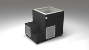 BlueCube LIMITLESS cold plunge tub black with perforated screens with gel coated tub right back view [bc color=black screen=screen deck=none tub=gel-coated view=br]