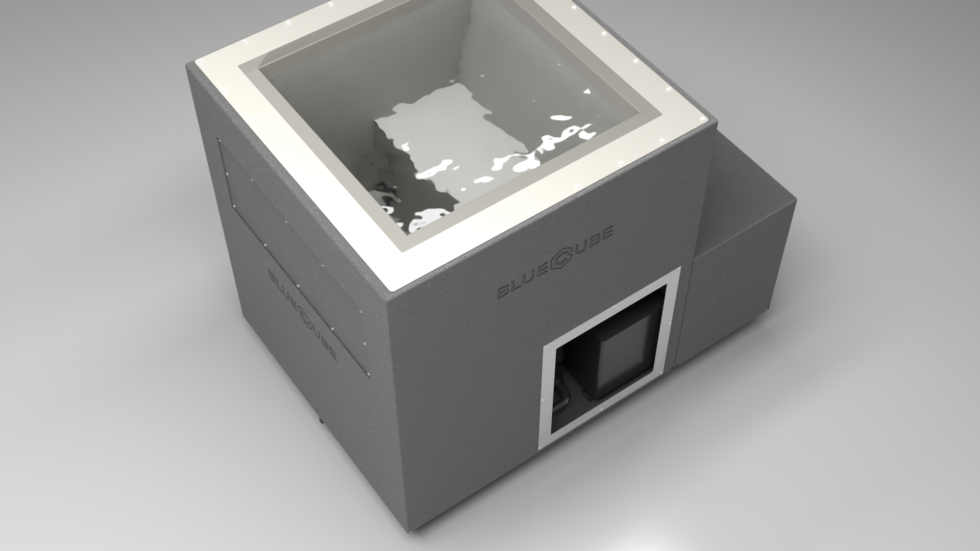 BlueCube LIMITLESS cold plunge tub grey with gel coated tub top down view [bc color=grey screen=frame deck=none tub=gel-coated view=top]