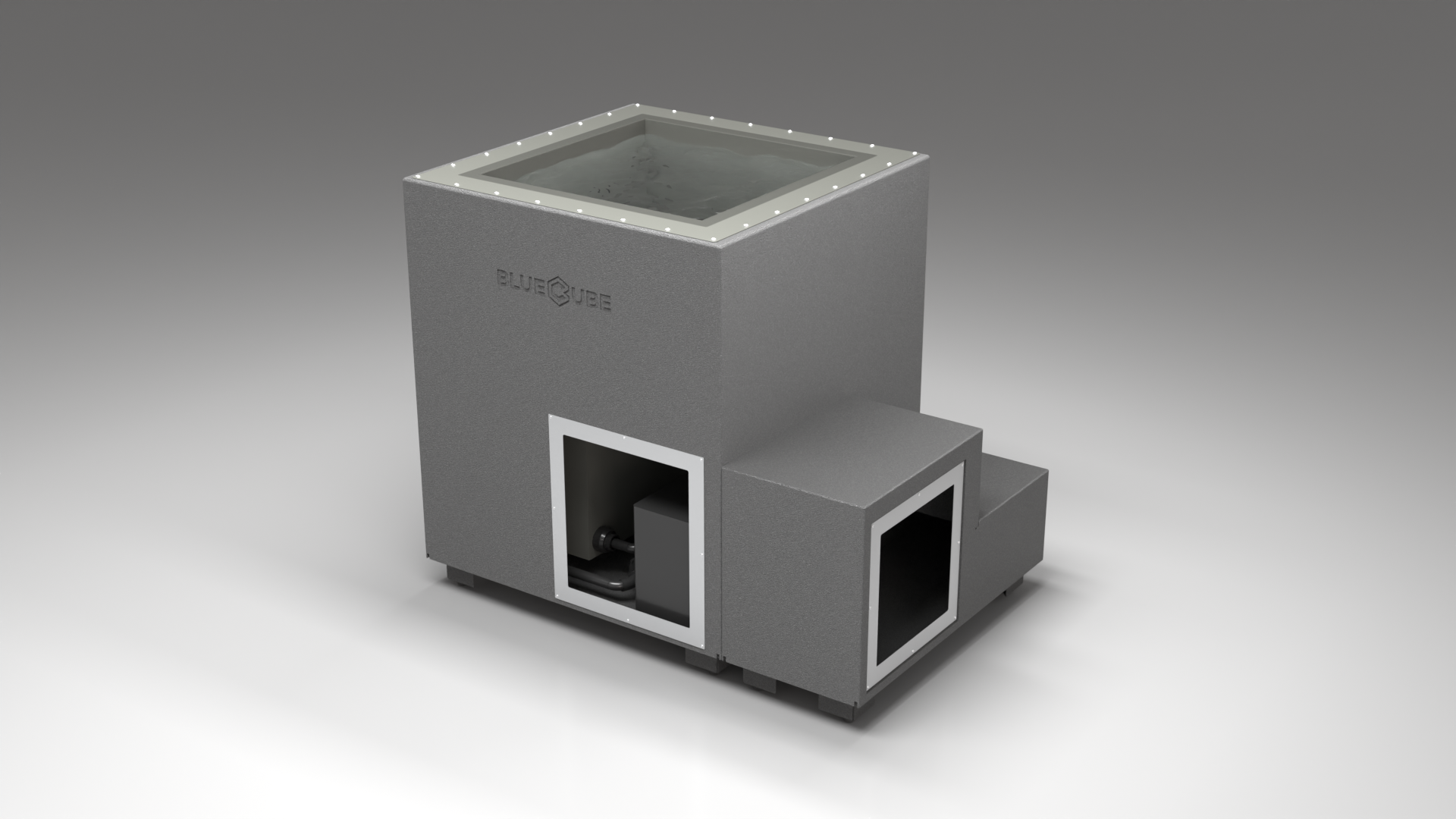 BlueCube LIMITLESS cold plunge tub grey with hempcarbon tub right front view [bc color=grey screen=frame deck=none tub=hempcarbon view=fr]