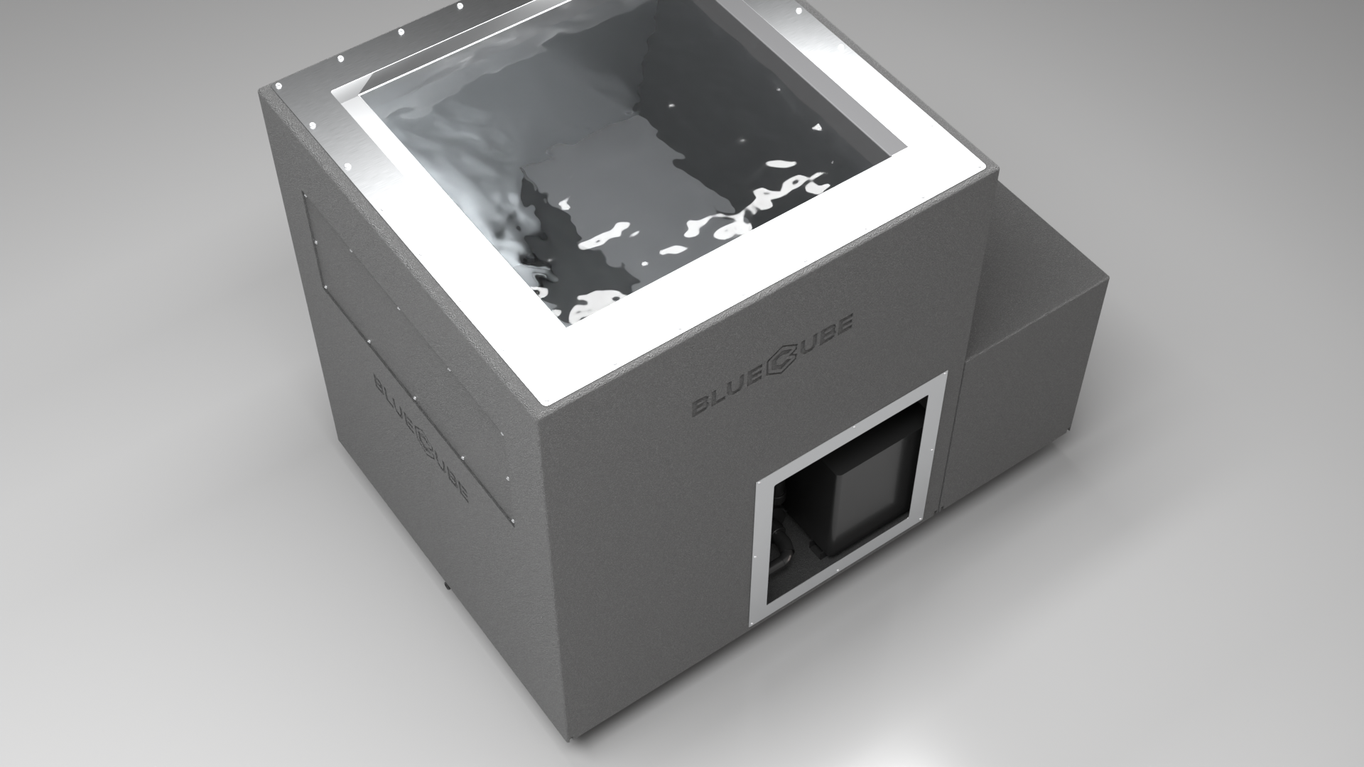 BlueCube LIMITLESS cold plunge tub grey top down view [bc color=grey screen=frame deck=none tub=stainless view=top]