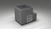 BlueCube LIMITLESS cold plunge tub grey with perforated screens with carbon fiber tub left front view [bc color=grey screen=screen deck=none tub=carbon-fiber view=fl]