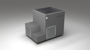 BlueCube LIMITLESS cold plunge tub grey with perforated screens with carbon fiber tub right back view [bc color=grey screen=screen deck=none tub=carbon-fiber view=br]