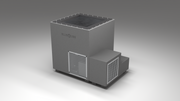 BlueCube LIMITLESS cold plunge tub grey with perforated screens with carbon fiber tub right front view [bc color=grey screen=screen deck=none tub=carbon-fiber view=fr]