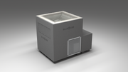 BlueCube LIMITLESS cold plunge tub grey with perforated screens with gel coated tub left front view [bc color=grey screen=screen deck=none tub=gel-coated view=fl]