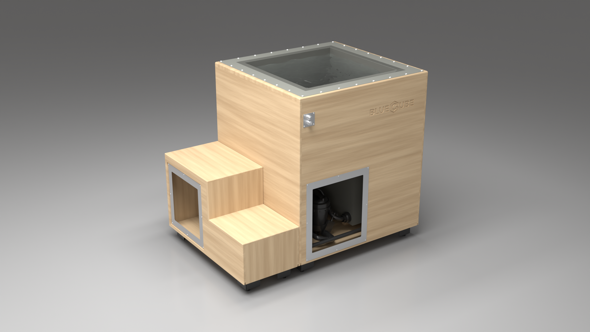 BlueCube LIMITLESS cold plunge tub uncladded with hempcarbon tub right back view [bc color=uncladded screen=frame deck=none tub=hempcarbon view=br]