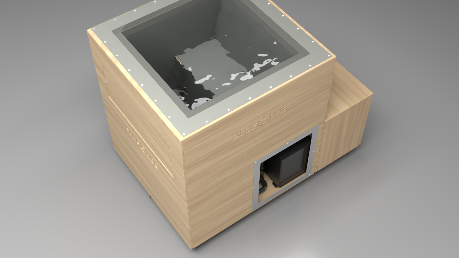 BlueCube LIMITLESS cold plunge tub uncladded with hempcarbon tub top down view [bc color=uncladded screen=frame deck=none tub=hempcarbon view=top]