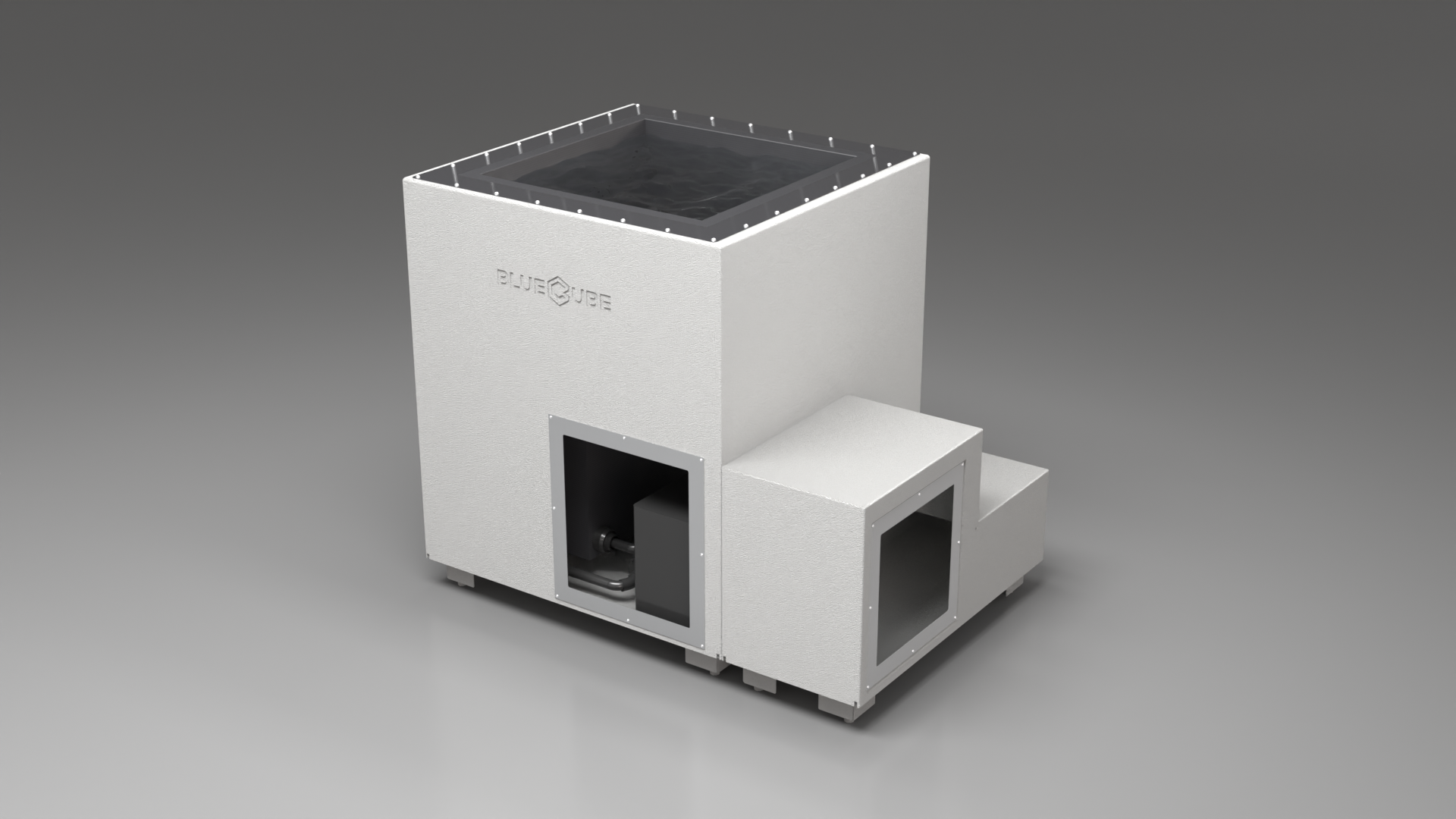 BlueCube LIMITLESS cold plunge tub white with carbon fiber tub right front view [bc color=white screen=frame deck=none tub=carbon-fiber view=fr]