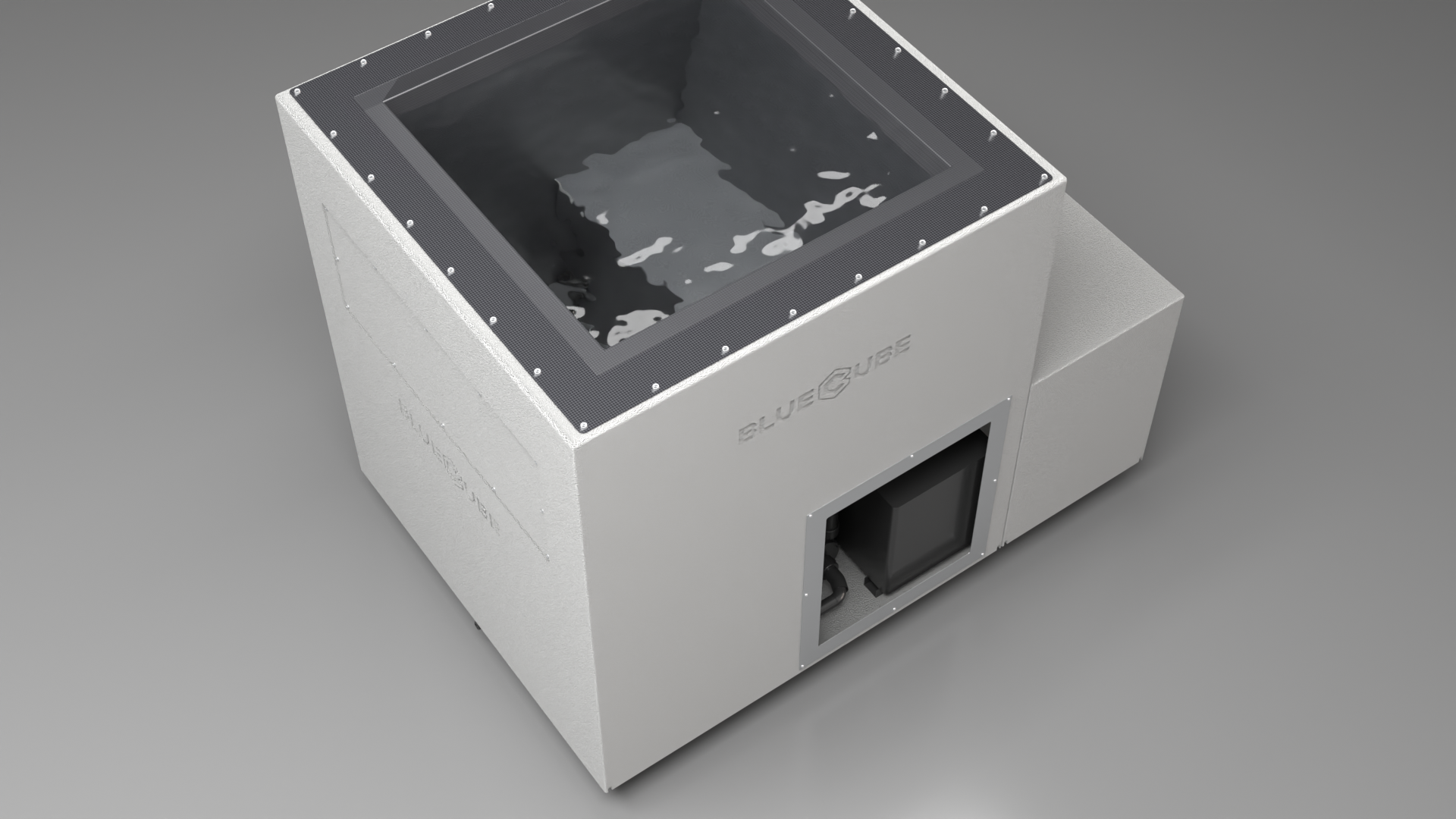 BlueCube LIMITLESS cold plunge tub white with carbon fiber tub top down view [bc color=white screen=frame deck=none tub=carbon-fiber view=top]