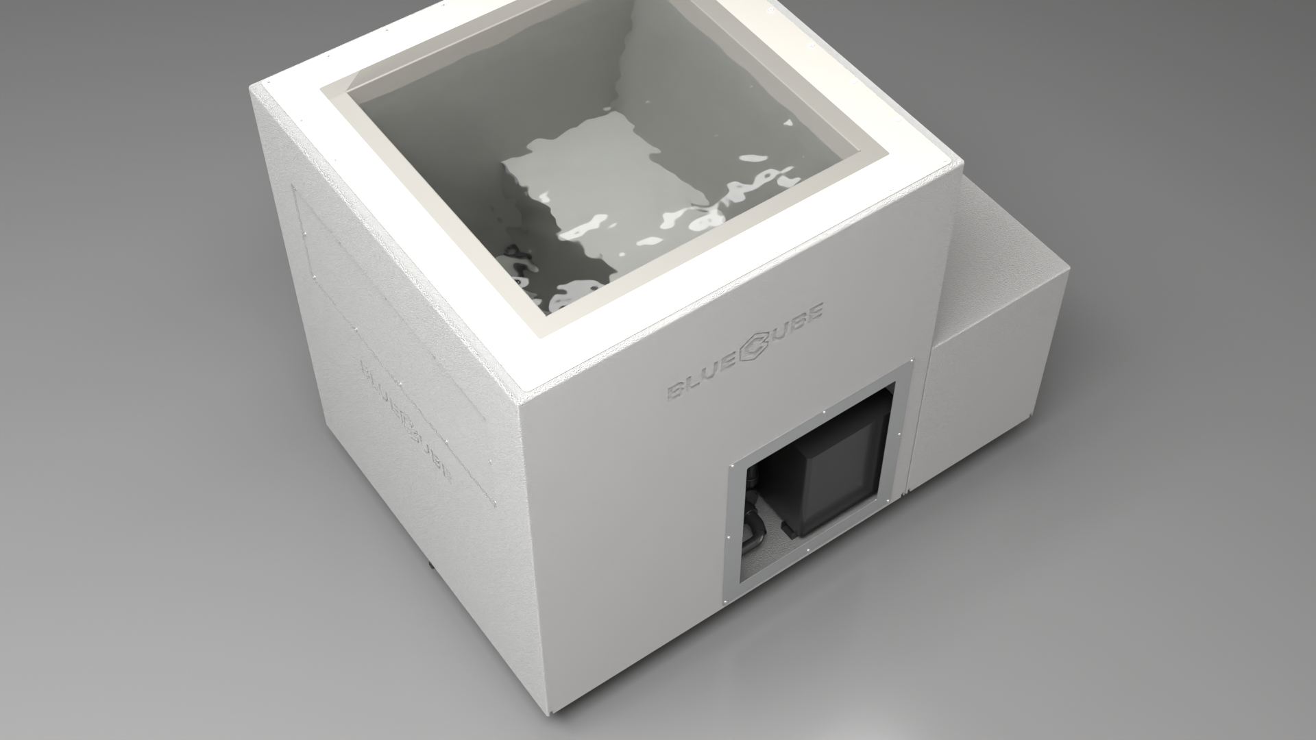 BlueCube LIMITLESS cold plunge tub white with gel coated tub top down view [bc color=white screen=frame deck=none tub=gel-coated view=top]