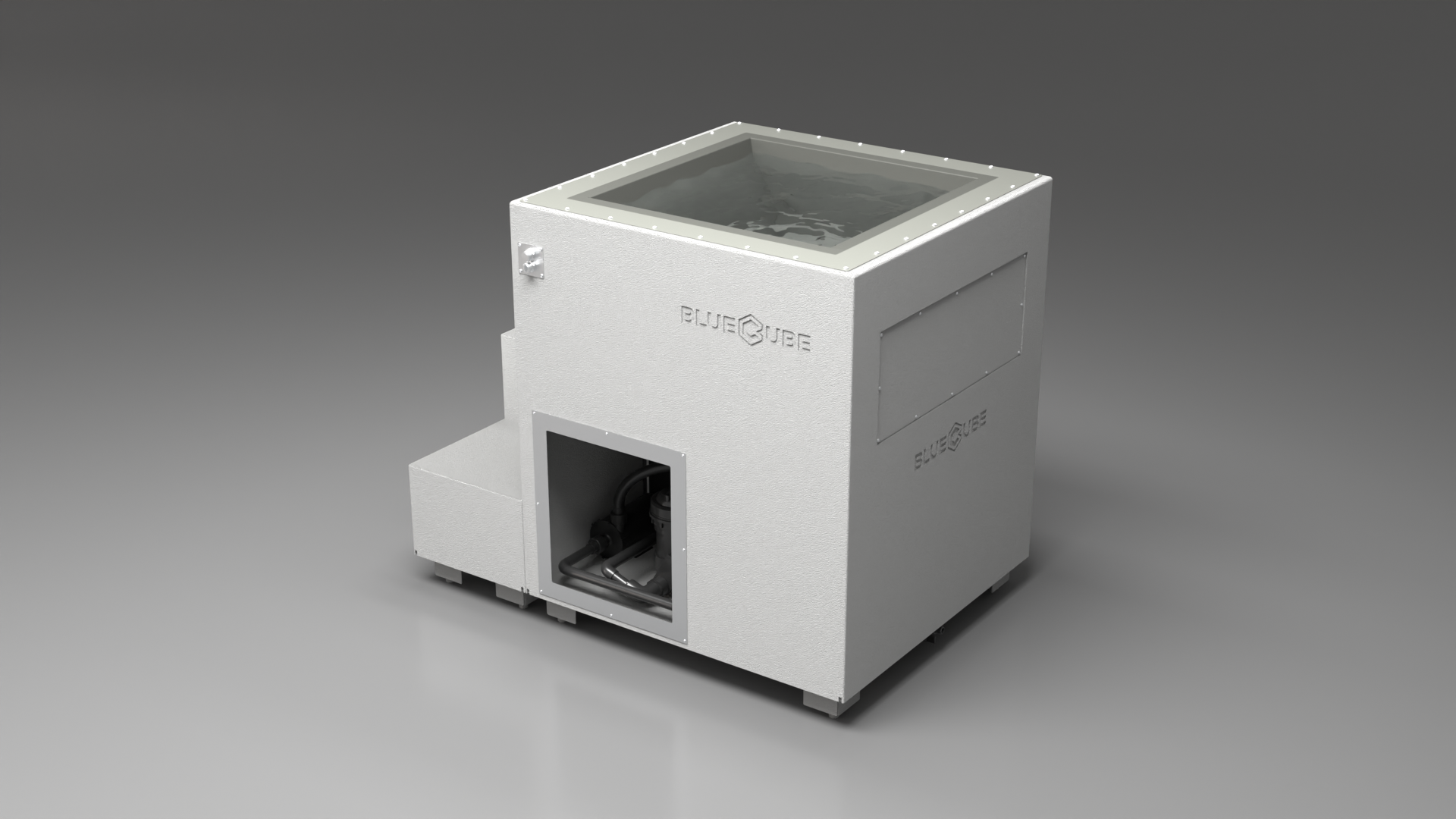 BlueCube LIMITLESS cold plunge tub white with hempcarbon tub left back view [bc color=white screen=frame deck=none tub=hempcarbon view=bl]