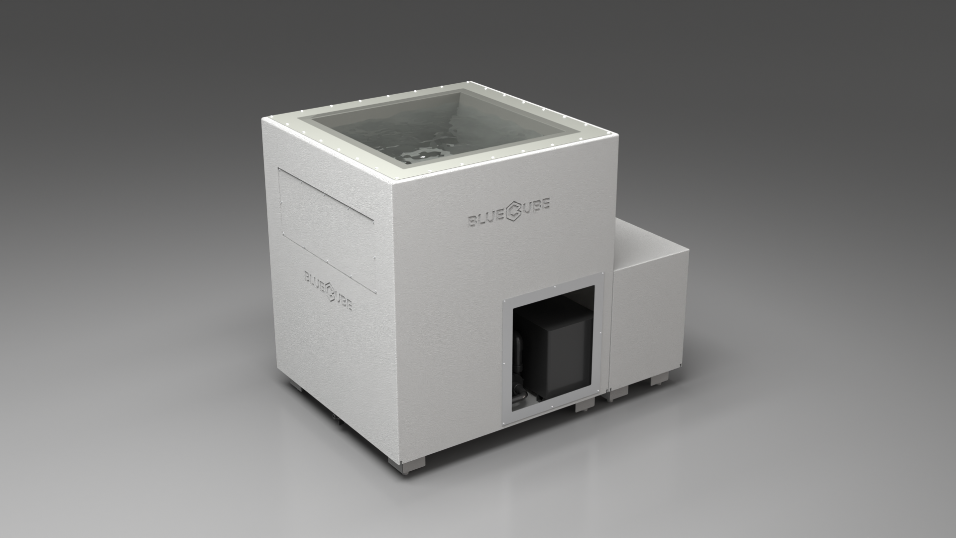 BlueCube LIMITLESS cold plunge tub white with hempcarbon tub left front view [bc color=white screen=frame deck=none tub=hempcarbon view=fl]