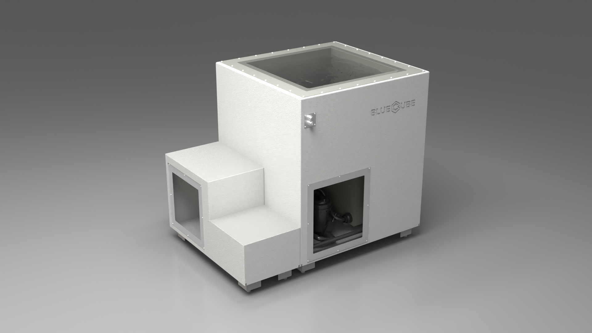 BlueCube LIMITLESS cold plunge tub white with hempcarbon tub right back view [bc color=white screen=frame deck=none tub=hempcarbon view=br]
