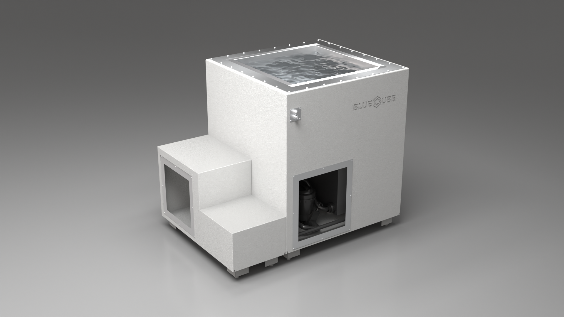 BlueCube LIMITLESS cold plunge tub white right back view [bc color=white screen=frame deck=none tub=stainless view=br]