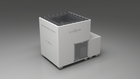 BlueCube LIMITLESS cold plunge tub white with perforated screens with carbon fiber tub left front view [bc color=white screen=screen deck=none tub=carbon-fiber view=fl]