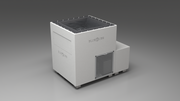 BlueCube LIMITLESS cold plunge tub white with perforated screens with carbon fiber tub left front view [bc color=white screen=screen deck=none tub=carbon-fiber view=fl]