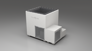 BlueCube LIMITLESS cold plunge tub white with perforated screens with carbon fiber tub right front view [bc color=white screen=screen deck=none tub=carbon-fiber view=fr]