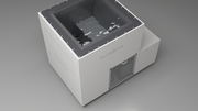 BlueCube LIMITLESS cold plunge tub white with perforated screens with carbon fiber tub top down view [bc color=white screen=screen deck=none tub=carbon-fiber view=top]