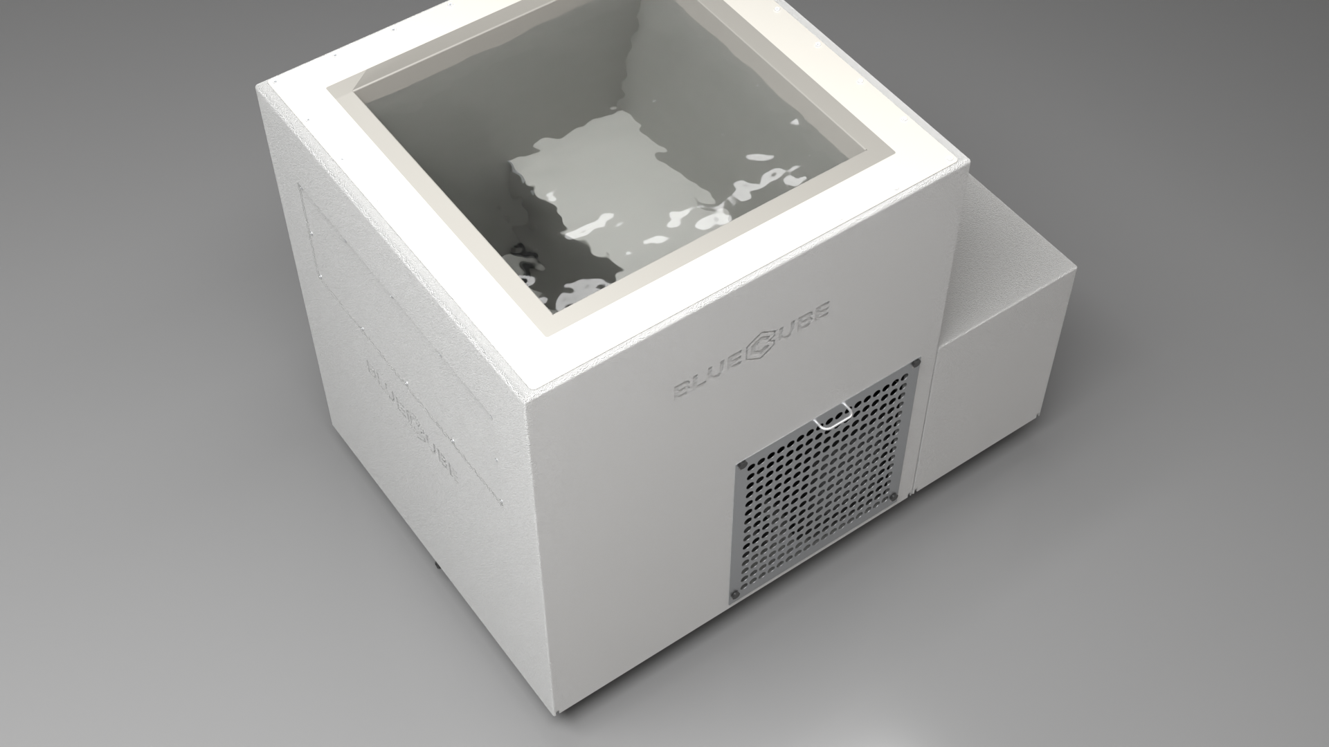 BlueCube LIMITLESS cold plunge tub white with perforated screens with gel coated tub top down view [bc color=white screen=screen deck=none tub=gel-coated view=top]