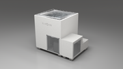 BlueCube LIMITLESS cold plunge tub white with perforated screens right front view [bc color=white screen=screen deck=none tub=stainless view=fr]