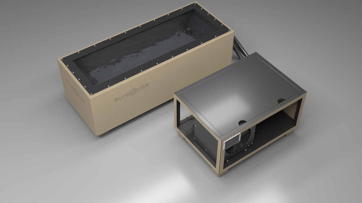 BlueCube CM cold plunge tub beige with carbon fiber tub top down view [bc color=beige deck=none tub=carbon-fiber view=top]