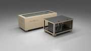 BlueCube CM cold plunge tub beige with gel coated tub left front view [bc color=beige deck=none tub=gel-coated view=fl]
