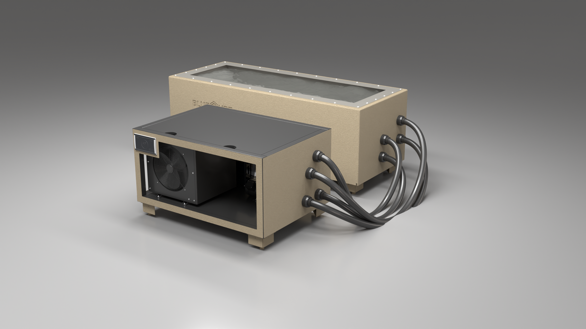 BlueCube CM cold plunge tub beige with gel coated tub right front view [bc color=beige deck=none tub=gel-coated view=fr]
