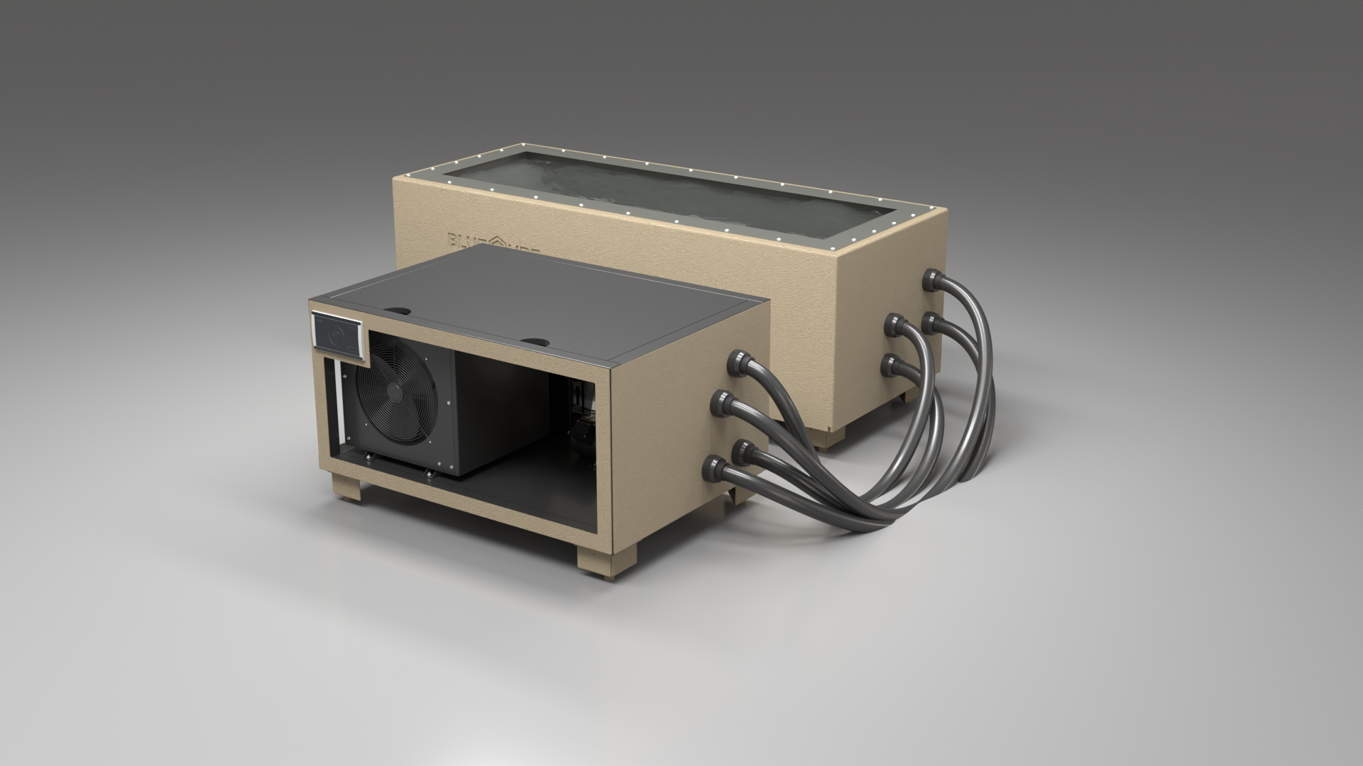 BlueCube CM cold plunge tub beige with hempcarbon tub right front view [bc color=beige deck=none tub=hempcarbon view=fr]