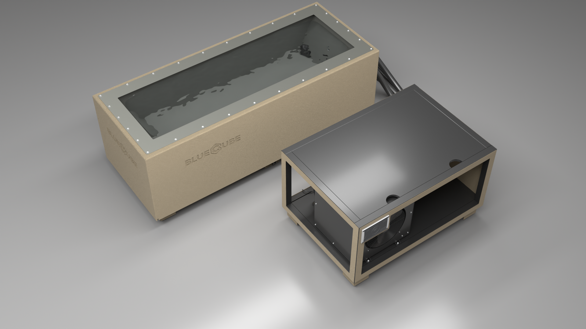 BlueCube CM cold plunge tub beige with hempcarbon tub top down view [bc color=beige deck=none tub=hempcarbon view=top]
