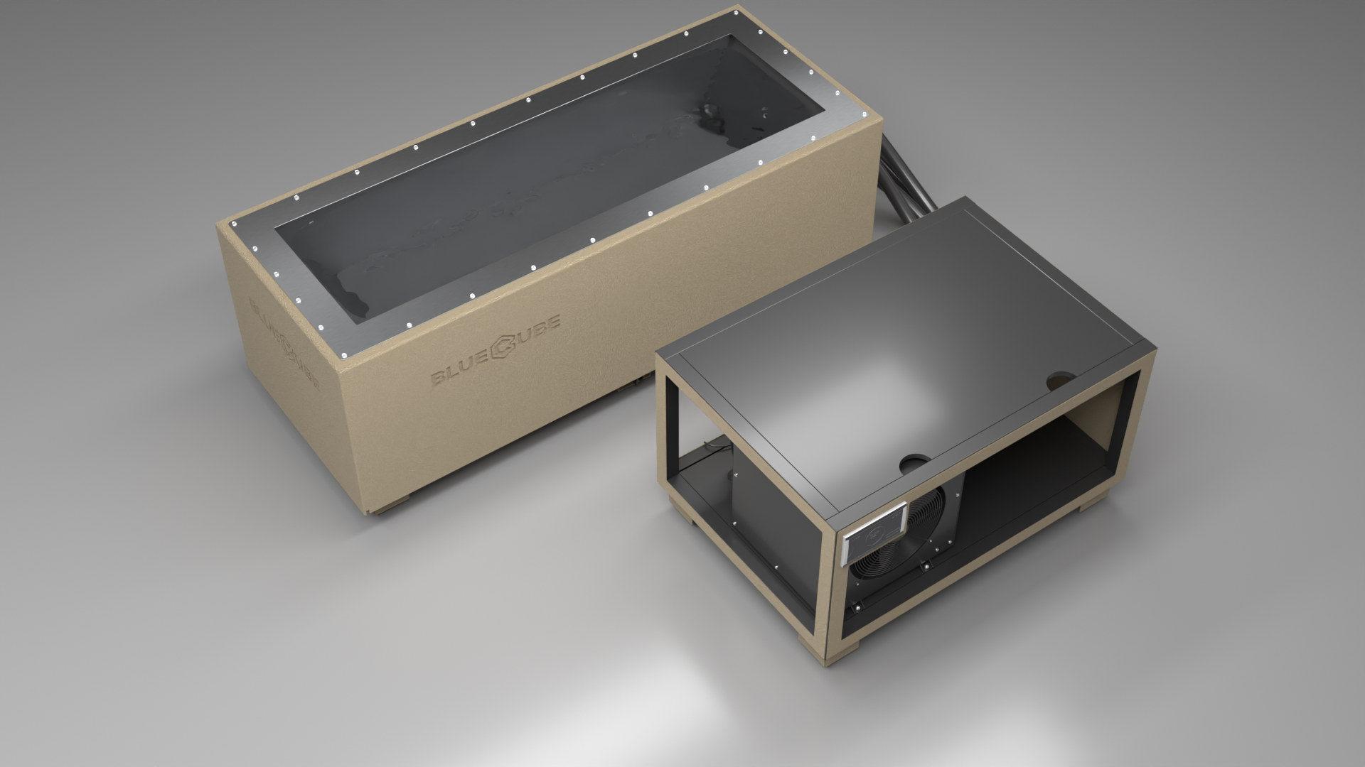 BlueCube CM cold plunge tub beige top down view [bc color=beige deck=none tub=stainless view=top]