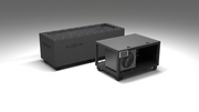 BlueCube CM cold plunge tub black with carbon fiber tub left front view [bc color=black deck=none tub=carbon-fiber view=fl]
