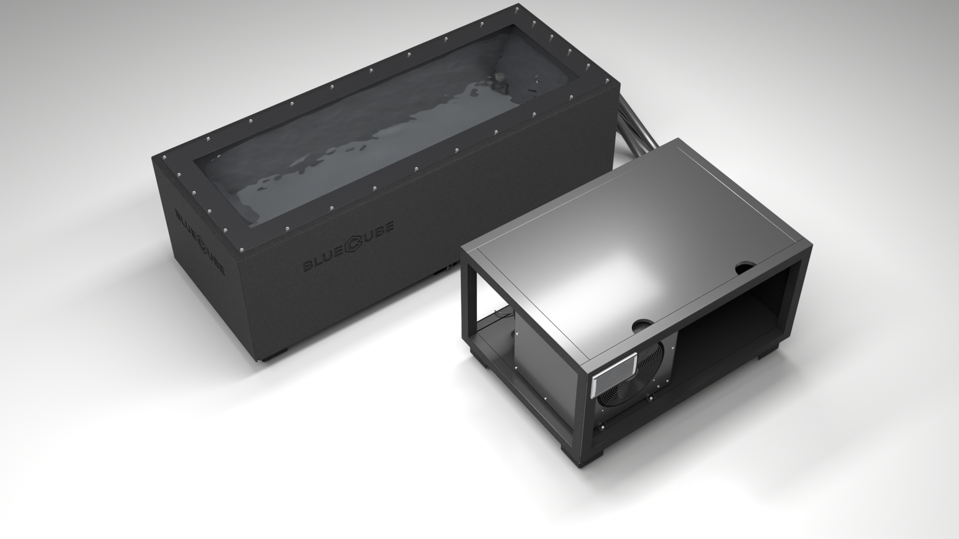 BlueCube CM cold plunge tub black with carbon fiber tub top down view [bc color=black deck=none tub=carbon-fiber view=top]