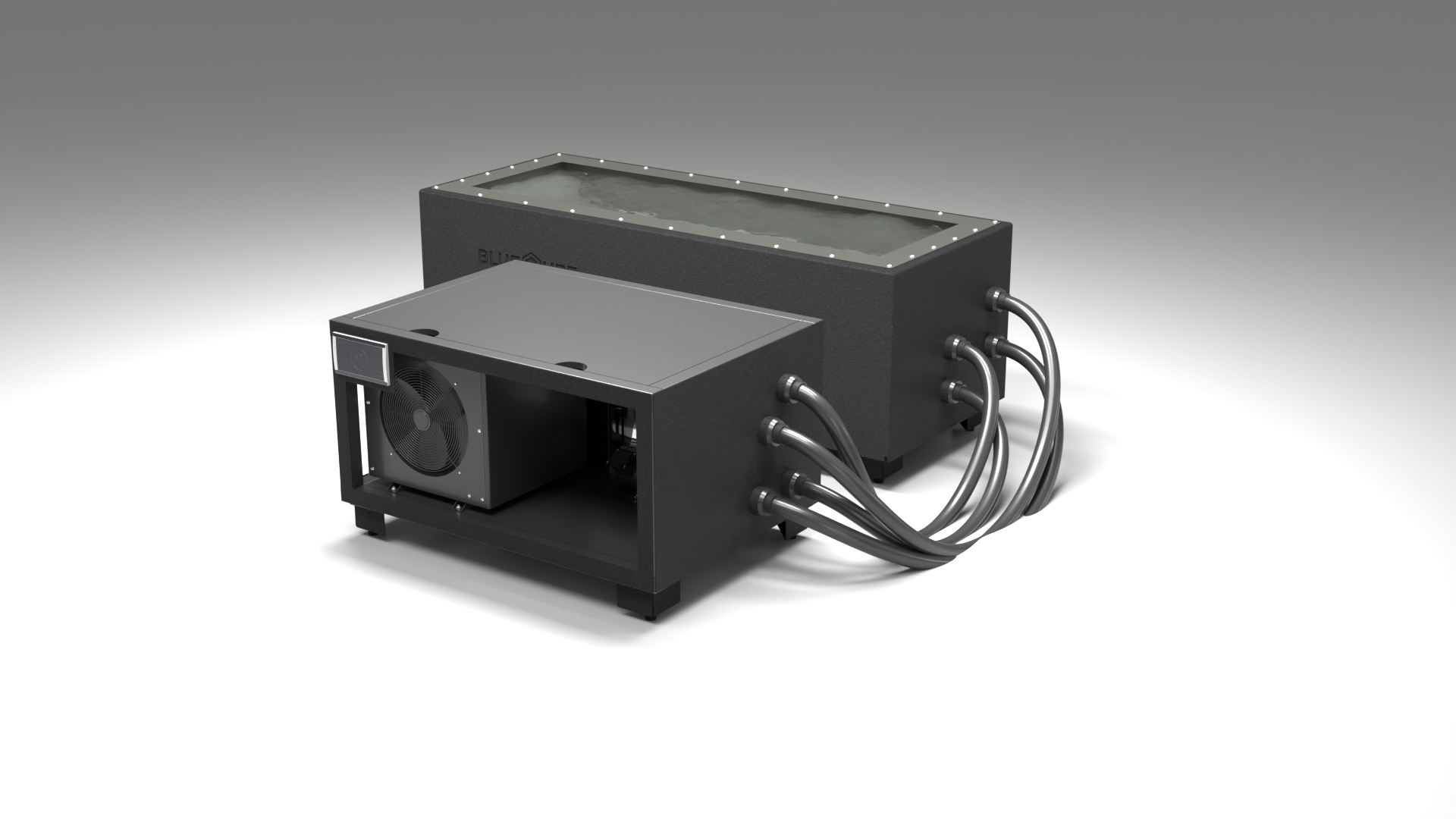 BlueCube CM cold plunge tub black with hempcarbon tub right front view [bc color=black deck=none tub=hempcarbon view=fr]