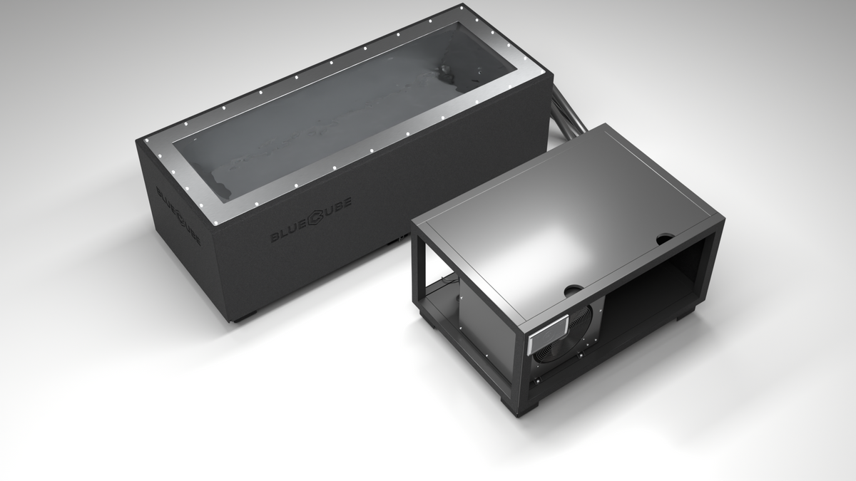 BlueCube CM cold plunge tub black top down view [bc color=black deck=none tub=stainless view=top]