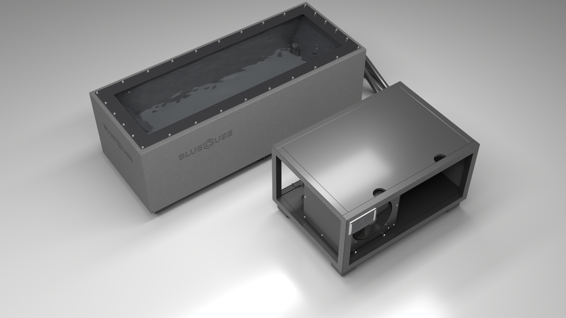 BlueCube CM cold plunge tub grey with carbon fiber tub top down view [bc color=grey deck=none tub=carbon-fiber view=top]