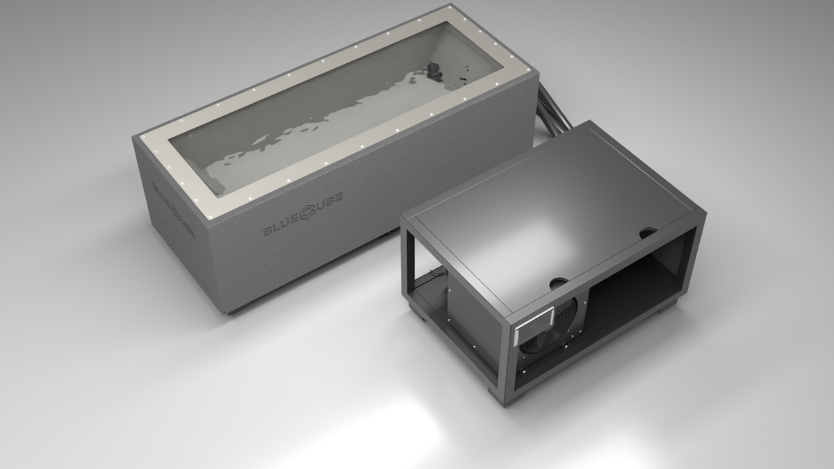 BlueCube CM cold plunge tub grey with gel coated tub top down view [bc color=grey deck=none tub=gel-coated view=top]