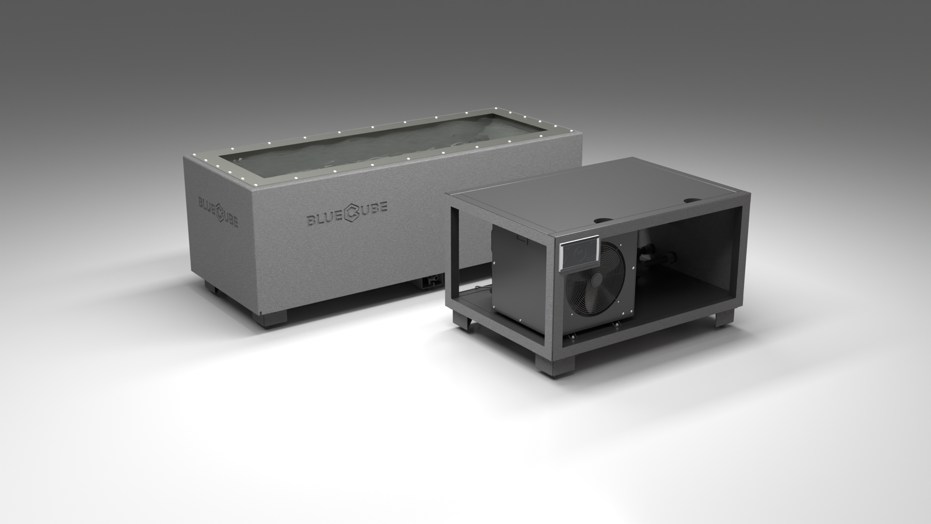BlueCube CM cold plunge tub grey with hempcarbon tub left front view [bc color=grey deck=none tub=hempcarbon view=fl]
