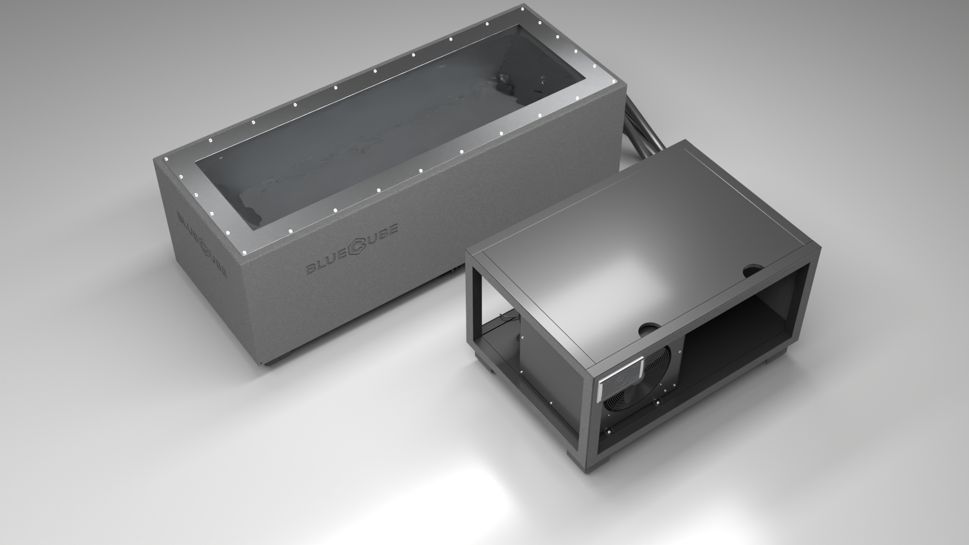 BlueCube CM cold plunge tub grey top down view [bc color=grey deck=none tub=stainless view=top]