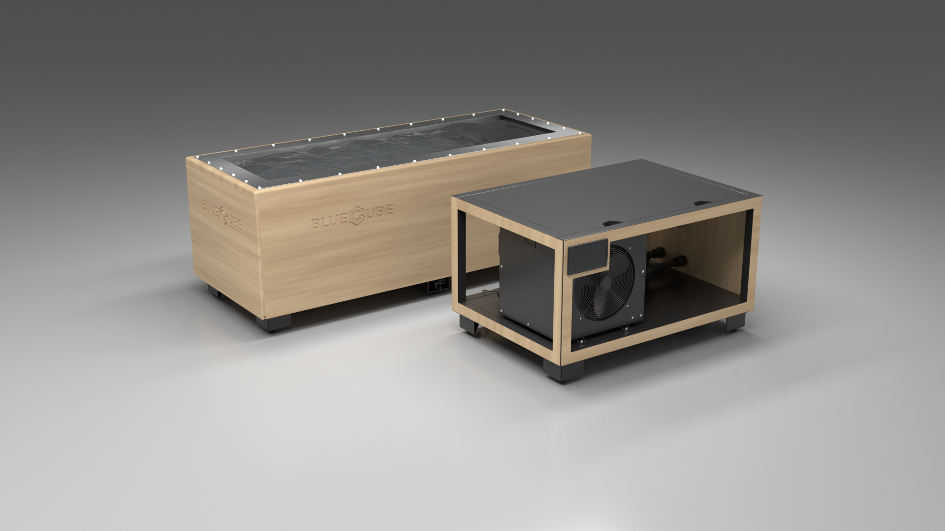 BlueCube CM cold plunge tub uncladded left front view [bc color=uncladded deck=none tub=stainless view=fl]