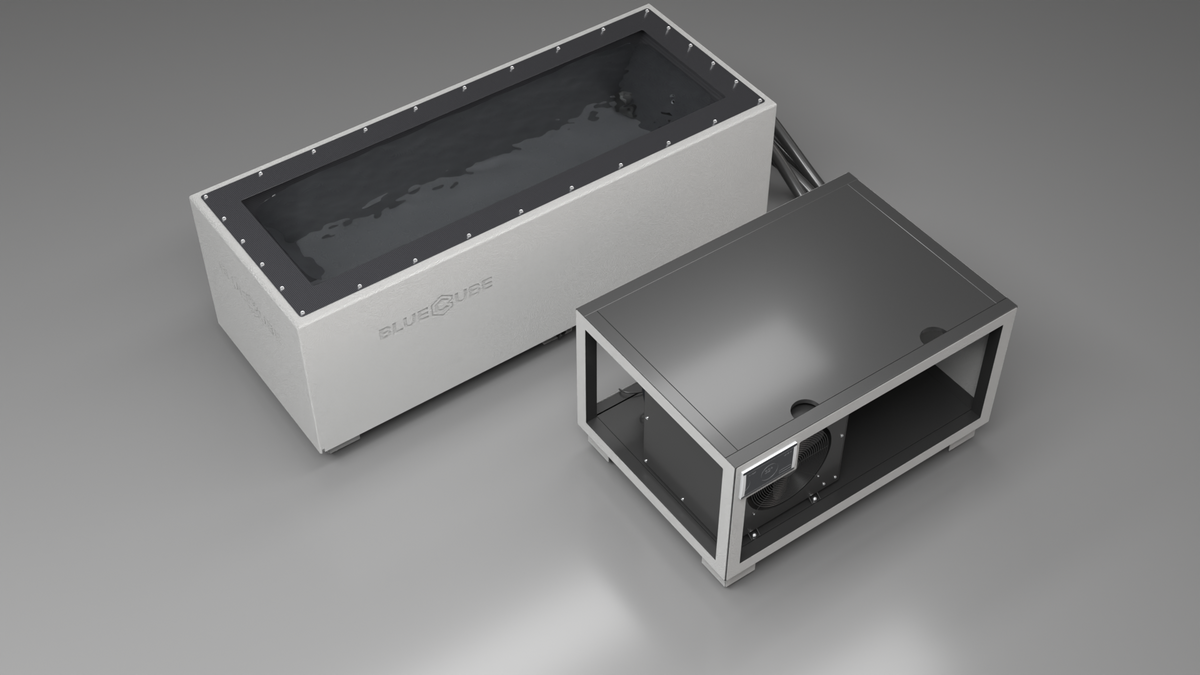 BlueCube CM cold plunge tub white with carbon fiber tub top down view [bc color=white deck=none tub=carbon-fiber view=top]